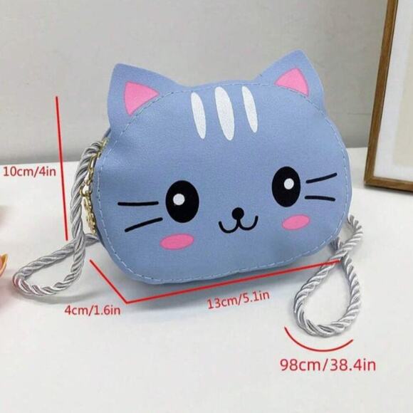 Blue Cat Kawaii Mini Crossbody Bag - Children's Cartoon Purse NEW - Picture 2 of 7